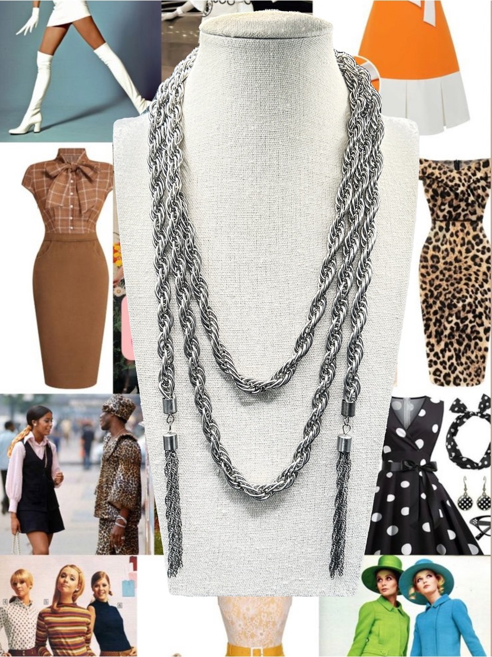 Vintage Silver Tone Lariat Necklace 65 Inch, Extra Long Open Ended Rope Chain
